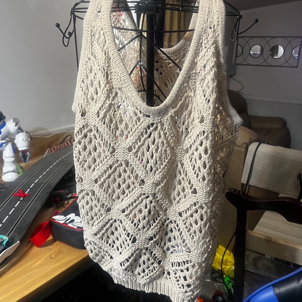 Cream Crochet Knit Tank Top - Picture 2 of 10